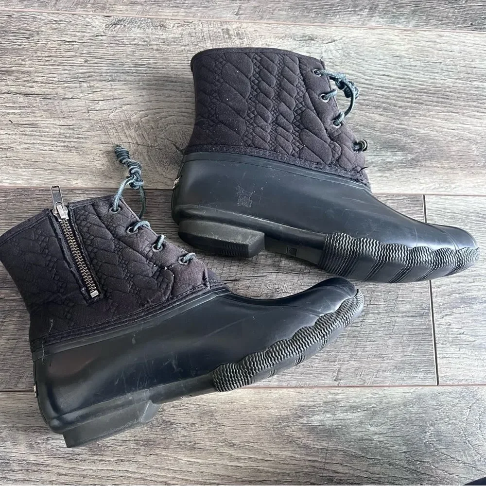 Sperry Saltwater Nylon Quilted Shaft Duck Boots Black Size 8